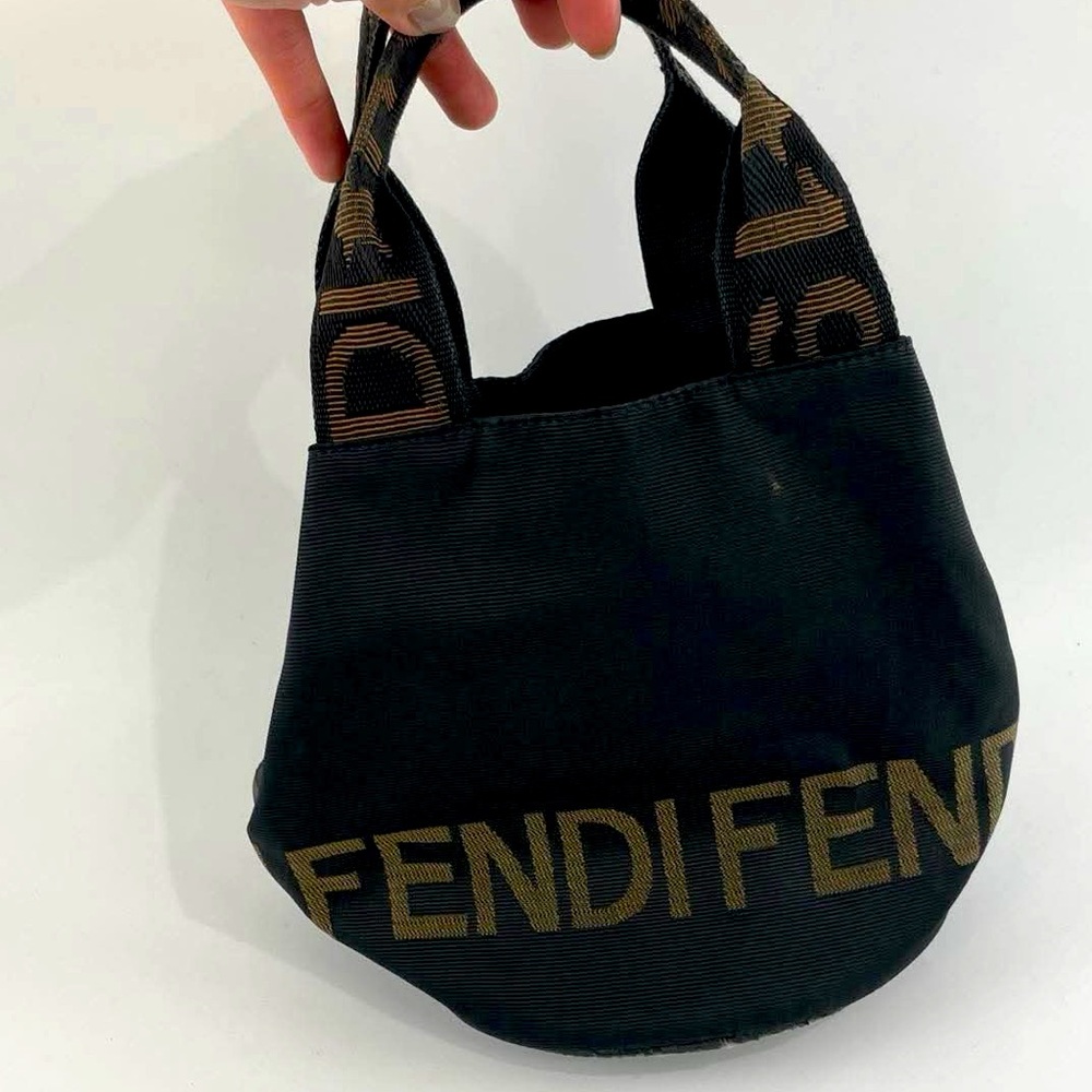 FENDI Hand Bag Nylon Brown Black Silver Auth EUC 🖤💛